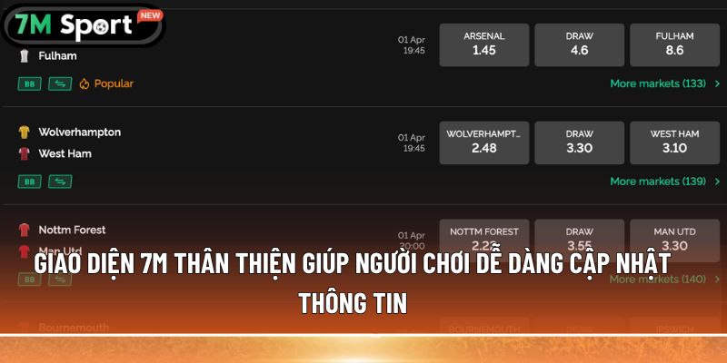 Giao diện 7M thân thiện giúp người chơi dễ dàng cập nhật thông tin